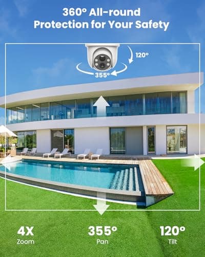 ieGeek Solar Security Cameras Wireless Outdoor, 2K 2.4G WiFi Camera with Solar Panel and Battery Powered, Color Night Vision with Spotlight, 360° PTZ, 2-Way Audio, PIR Motion Sensor, no Subscription 3