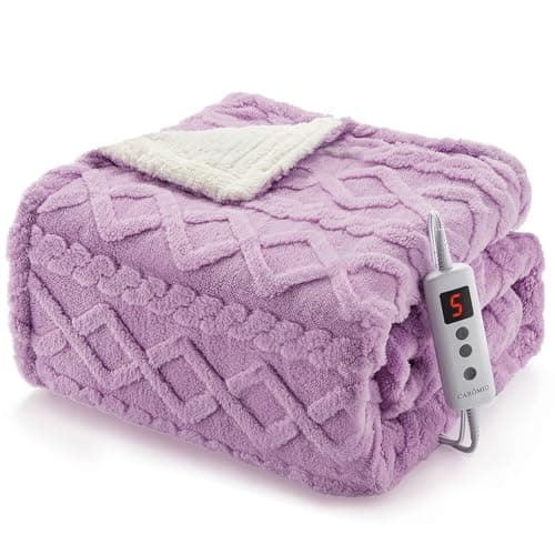 CAROMIO Heated Throw Blanket - Thick Tufted Sherpa Electric Blanket Throw with 10 Heating Levels and 10 Time Settings, ETL Certified Machine Washable Fast Heating Blanket Throw 50"×60", Purple