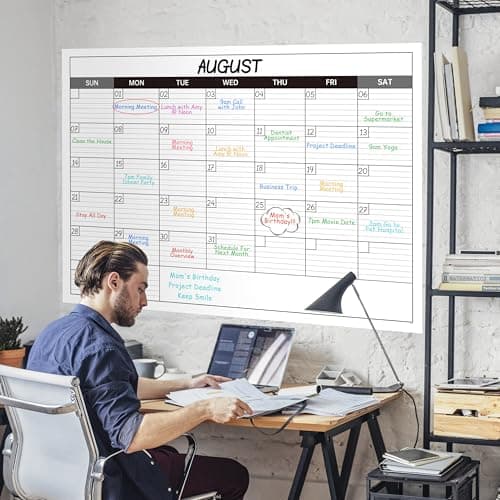 Large Dry Erase Calendar for Wall - Undated 1 Month Big Wall Calendar, 40" x 30", Erasable & Reusable Laminated Calendar with 8 Round Stickers, Great Layout Wall Calendar Dry Erase - Grey 7