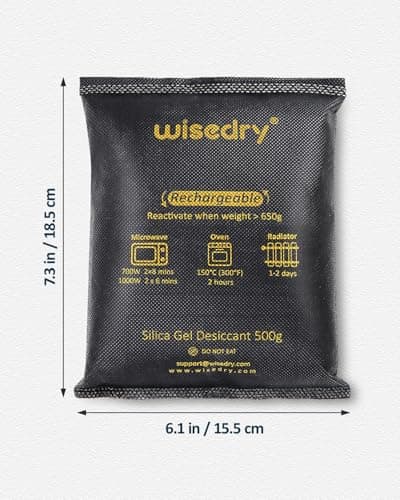 wisedry 2 x 500 Gram [2.2 lbs] Rechargeable Silica Gel Car Dehumidifier, Microwave Fast Reactivated Desiccant Packets Large for Gun Safe Closet Basement Garage Storage Moisture Absorber Bag Reusable 9