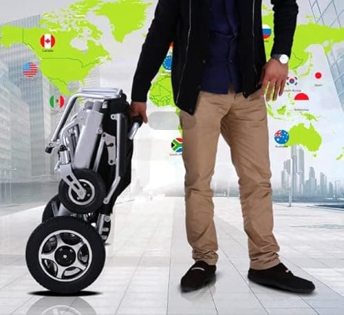 MaritSA Intelligent Lightweight Foldable Electric Wheelchair, Travel Size, Weights only 40 lbs - Serviced from USA - Detachabe Battery - 500W Motor Power