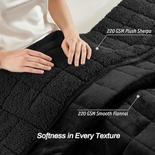 Sherpa Fleece Adult Weighted Blanket, 15 Pounds Dual Sided Soft Plush Blanket for Couch Bed Sofa, Heavy Thick Blankets with Glass Beads Great for Sleep, 60 x 80 inches, Black on Both Sides 5
