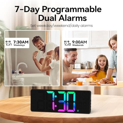 YISILE 13" Digital Wall Clock with Night Light,8 RGB Color,Dual Alarms with Large Display, Dimmer, Auto DST, Voice Control, Auto Time Sync,Remote Control for Living Room Bedroom,Gift for All Ages 7