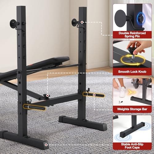 OPPSDECOR Multi-Function Weight Bench Set with Squat Rack Leg Extension & Leg Curl Adjustable Workout Bench for Full Body Fitness Foldable Flat/Incline/Decline Upgrade Bench Press for Home Gym 5