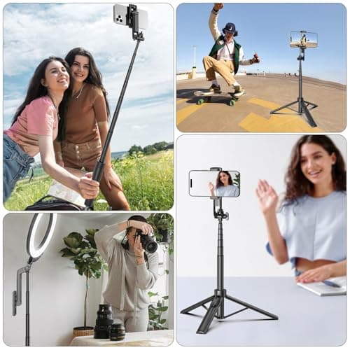 Selfie Stick Travel Tripod for Cell Phone with Remote Control and Phone Holder, Extendable Selfie Stick for iPhone, iPhone Tripod for Video Recording, 50 Inch, Black 7
