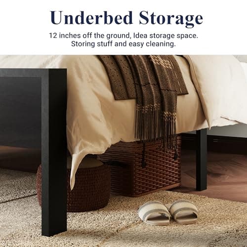 Allewie Full Size Platform Bed Frame with Wooden Headboard and Footboard, Heavy Duty 12 Metal Slats Support, No Box Spring Needed, Under-Bed Storage, Noise Free, Easy Assembly, Black Oak 5