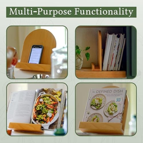 Cookbook Stand - Cook Book Stand for Kitchen Counter | Beech Wood Recipe Book Holder | Cookbook Holder with Adjustable Angles | Ergonomic 9x11 Recipe Stand | Multi-Purpose Cookbook Holder for Kitchen 6