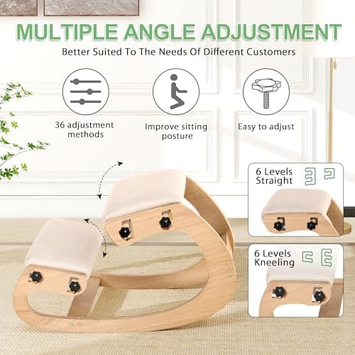 Predawn Adjustable Ergonomic Kneeling Chair – Custom Height Rocking Posture Stool with Thick Cushions, Solid Wood Frame, Knee Support Seat for Adults, Office or Meditation Use(White Oak) 9