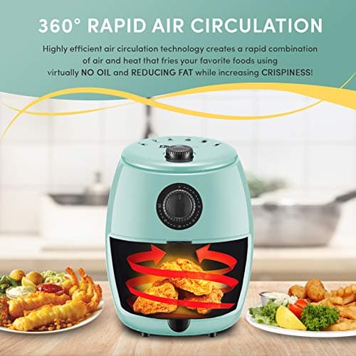 Elite Gourmet EAF-0201BL Personal Compact Space Saving Electric Hot Air Fryer Oil-Less Healthy Cooker, Timer & Temperature Controls, 1000W, 2.1 Quart, Mint 6