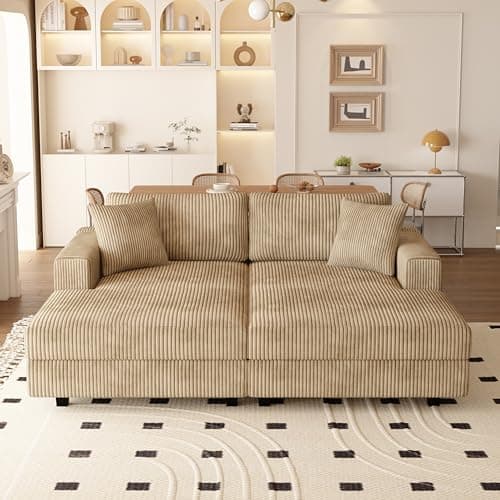 Oversized Double Chaise Lounge Sectional Sofa Cloud Couch Plush Sofa Bed, Modern Corduroy Upholstered Loveseat Sofa&Couches Daybed with Thicked Cushions and Throw Pillows for Living Room Apartment