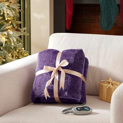 Beautyrest Heated Blanket, Eletric Throw Blanket, Soft, Warm, Reversible Plush - Sherpa Heating Blanket Throw for Office, Couch, 3 Heat Settings, 2 hr Auto Shut Off, Machine Washable, 50 x 60 Purple 5