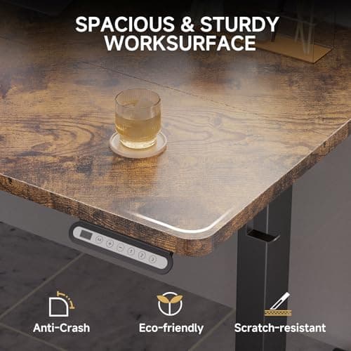 GTPLAYER Electric Standing Desk, 48 x 24 Inches Sit Stand up Desk with Memory Preset Controller, Height Adjustable Ergonomic Home Office Computer Desk (Rustic Brown) 7