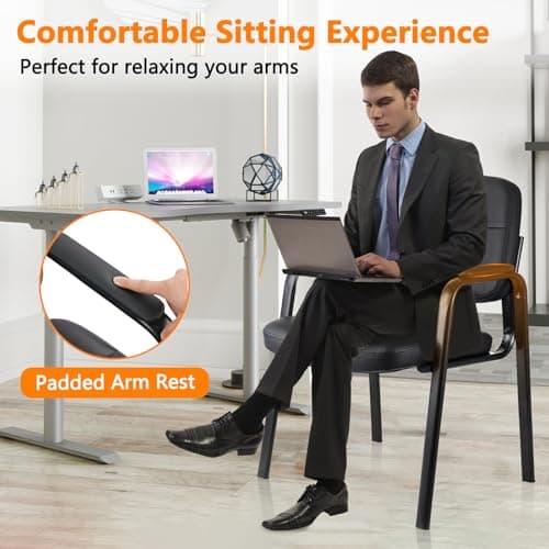CLATINA Waiting Room Guest Chair with Bonded Leather Padded Arm Rest for Office Reception and Conference Desk Black 4 Pack 7