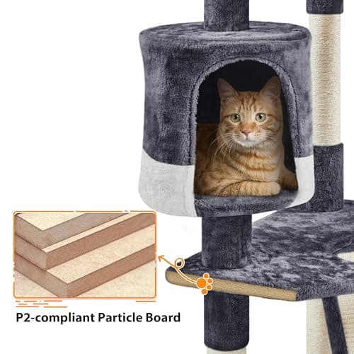 Yaheetech 79in Multi-Level Cat Trees Indoor Cat Tower with Sisal-Covered Scratching Posts, Plush Perches and Condo for Kittens, Cats and Pets - Dark Gray and White 8