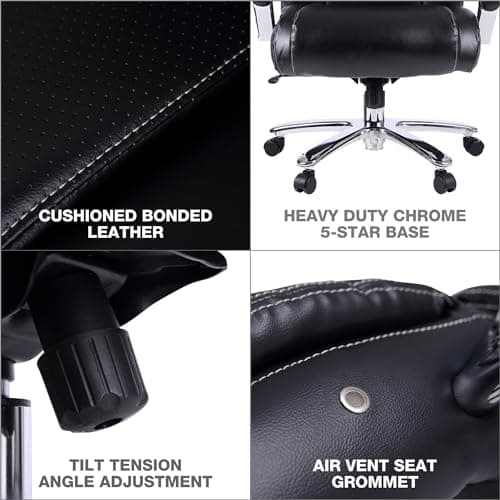 Alera ALE Maxxis Series Big and Tall Leather Chair, Black/Chrome 11