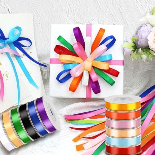 Rainbow Satin Ribbon, 12 Colors 3/8 Inch x 12 Rolls Total 120 Yards, Colorful Ribbon Perfect for Gift Wrapping, Crafts Hair Bows, Flower Bouquet, Wedding Party Decoration and More 6