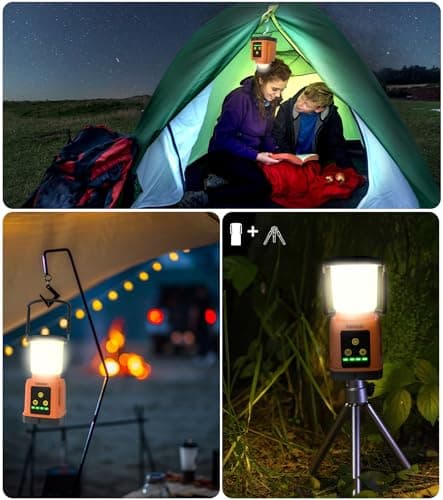CRODIAL LED Camping Lantern Rechargeable, Camping Essentials 5000mAh Power Bank, Waterproof Camping Tent Light, Lanterns for Power Outages Hurricane Emergency Hiking Outdoor, RGB Mode Light 8