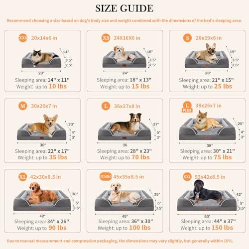 Comfort Expression Orthopedic Dog Bed for Extra Large Dogs 42x30 Inch, Waterproof Egg Crate Foam XL Pet Bed with Removable Bolsters, Dog Couch with Washable Cover & Non-Slip Bottom, Grey 6