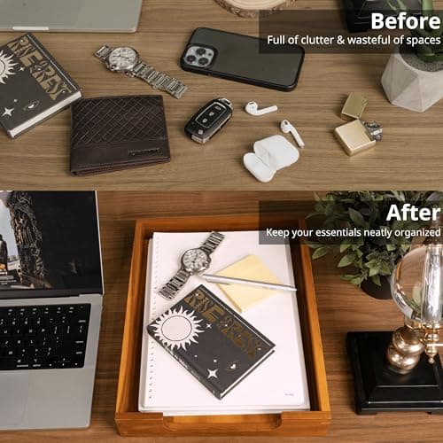 KOLWOVEN Wood Letter Tray -Load Documents Tray for Office Desktop Organizer - Desk Magazine, File, Folder, Paper Holder - Paper Document File Tray Front Drak Brown 6