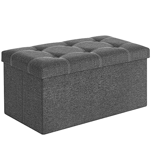SONGMICS Mazie Collection - 30 Inches Ottoman Storage Bench, 21 Gal. Folding Chest with Breathable Linen-Look Fabric, Load up to 660 lb, for Entryway, Living Room, Bedroom, Dark Gray ULSF001G01