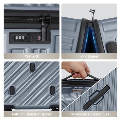 QIMER 19 Inch Carry On Luggage Airline Approved with Spinner Wheels, 100% PC Hard Shell Carry On Suitcase with TSA Lock, Smooth Rolling Wheels, Lightweight Travel for Men and Women Grey Slightly Small 5