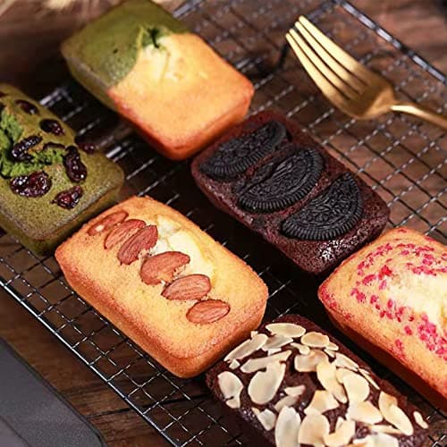 PLAZOTTA 2 Packs 8 Cavity Non-Stock Mini Loaf Pan with Silicone Handle, Mini Bread Loaf Baking Pan Mini Brownie Pan Cheesecake Mould Rectangular Bar 6