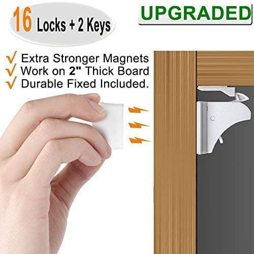 Vmaisi 16 Pack Child Safety Magnetic Cabinet Locks - Children Proof Cupboard Baby Locks Latches - Adhesive for Cabinets & Drawers and Screws Fixed for Protection 8