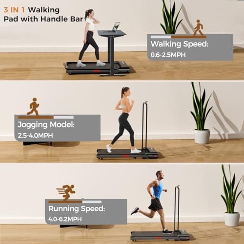 Walking Pad with Handle,3.0HP Walking pad Treadmill,3 in 1 Portable Under Desk Treadmill for Home,Treadmil with Handle Bar,Small Treadmills,Foldable Treadmills with Remote Control,LED Display(Black) 5