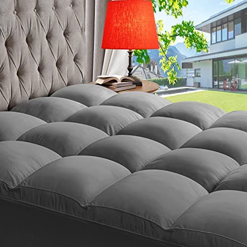 ABENE Mattress Topper for Back Pain Relief, Extra Thick Mattress Pad Pillowtop, Soft Mattress Protector Cover with 8"-21" Deep Pocket, Overfilled Down Alternative Filling (Gray, Short Queen)