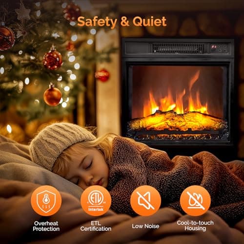ROVSUN 18" Electric Fireplace Inserts with Remote Control, 1400W Recessed Stove Heater with 8H Timer, 6 Flame Colors, 5 Brightness for Indoor Use, ETL 5