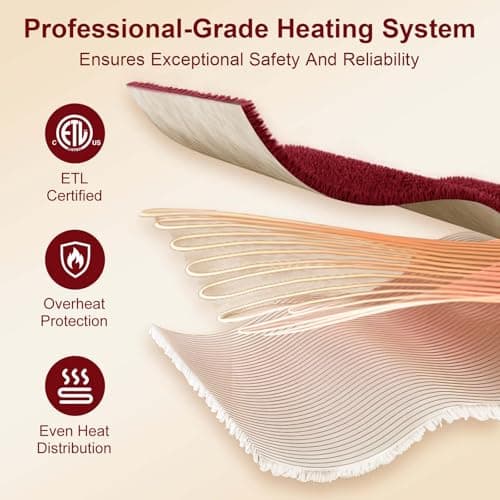 FVERWAG Queen Size Electric Blanket for Bed - 84" x 90" Dual Control Heated Blanket with 10 Hrs Auto Off, 5 Heating Levels, Over-Heat Protection, Washable Flannel Sherpa Heating Blankets, Red 4