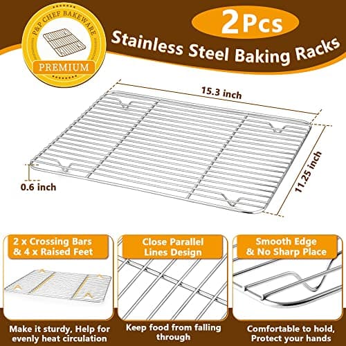 P&P CHEF 16 Inch Stainless Steel Baking Sheet with Rack Set (2 Pans+ 2 Racks), Cookie Sheets Baking Trays and Cooling Wire Racks, Oven & Dishwasher Safe, Pans with Flat Racks 3