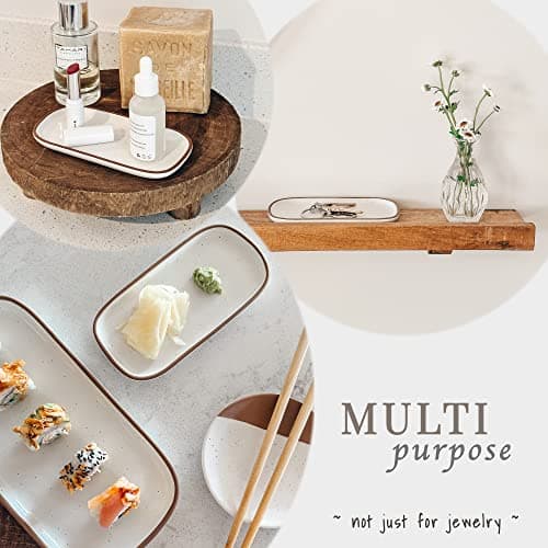 Mora Small Ceramic Decorative Tray – Rectangle 6.4 Inch Dish for Jewelry, Perfume, Makeup, Accessories, Candle, in the Bathroom Vanity, Bedside, or Kitchen Counter – Cute Organizer – White 5