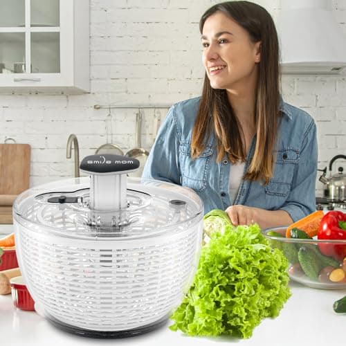 Smile mom Salad Spinner Large Lettuce Spinner Kitchen Gadgets, Large Salad Spinner Vegetable Washer, High Efficiency for Kitchen Washing & Drying Leafy Vegetables, One-Handed Easy Press 6.3 Qt White 5