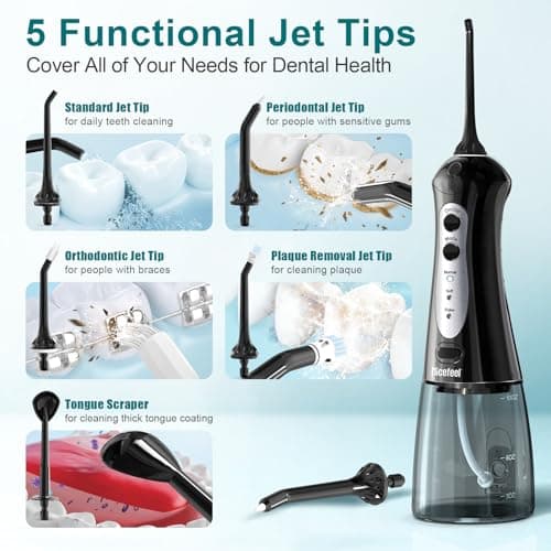 Cordless Water Flosser for Teeth & Gums – Nicefeel 300ml Portable Oral Irrigator, 3 Modes, Fast Charge, IPX7 Waterproof – Home & Travel Dental Care, Tonsil Stones Cleaner 7