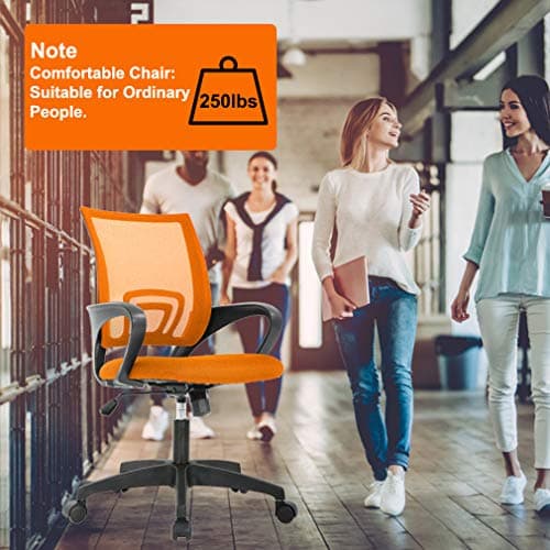 BestOffice | Ergonomic Office Chair | Mid-Back Swivel Desk Chair | Breathable Backrest & Lumbar Support | Adjustable Height | Sponge Seat | Rolling Wheels | Orange | for Adults & Women 5