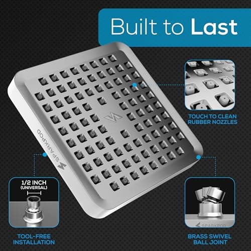 SparkPod Shower Head - High Pressure Rain - Premium Quality Luxury Design - Easy Clean Adjustable Replacement for Your Bathroom Shower Heads (Luxury Polished Chrome, 6 Inch Square) 5