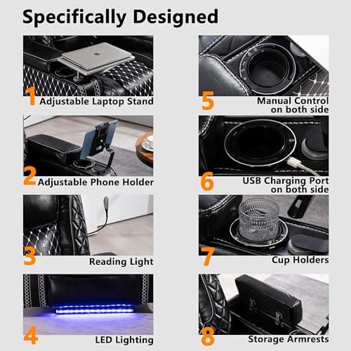 JIKFRIMA Power Zero Gravity Recliner Chair for Adults Breathable Leather Electric Recliners Adjustable Home Theater Seating with Smart Cup Holders, USB Ports, Hidden Arm Storage, Tray Table 5