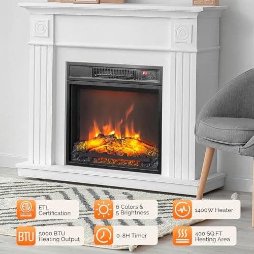 ROVSUN 18" Electric Fireplace Inserts with Remote Control, 1400W Recessed Stove Heater with 8H Timer, 6 Flame Colors, 5 Brightness for Indoor Use, ETL 7