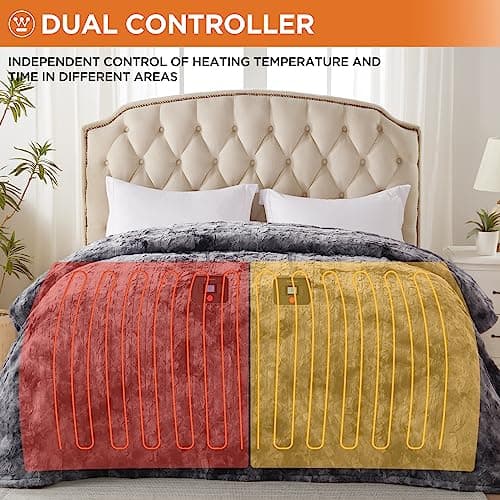 Westinghouse Electric Blanket Queen, Faux Fur Heated Blanket with 10 Heating Levels & 1-12 Hours Auto Off, Soft Cozy Sherpa Heated Blanket Washable Blanket (84" x 90" Queen Size, Grey) 5