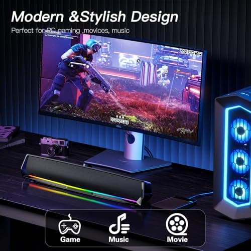 Computer Speakers for Desktop,PC Speakers Gaming Sound bar with Colorful Light,USB Speaker With Bluetooth for PCs Desktop Laptop Tablets,Wired Bluetooth Speaker for Phones(Type-C Adapter Included) 6
