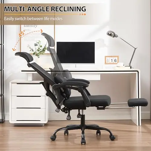 Qulomvs Ergonomic Office Chair with Massage&Heated Lumbar Support, Kneading Massage Office Chair with Foot Rest, Reclining Home Office Desk Chair Adjustable Mesh Computer Desk Chair with Wheels 5