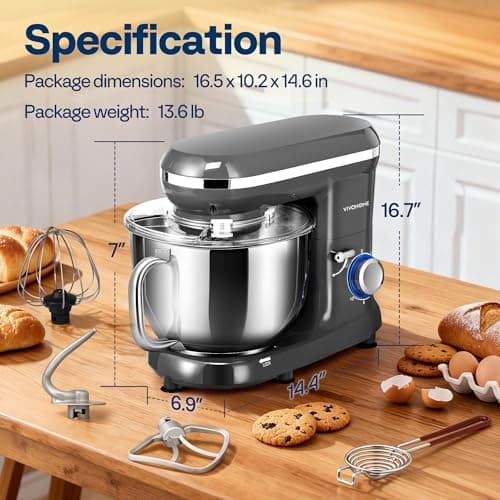 VIVOHOME Stand Mixer, 660W 10 Speed 6 Quart Tilt-Head Kitchen Electric Food Mixer with Beater, Dough Hook, Wire Whip and Egg Separator, Gray 7