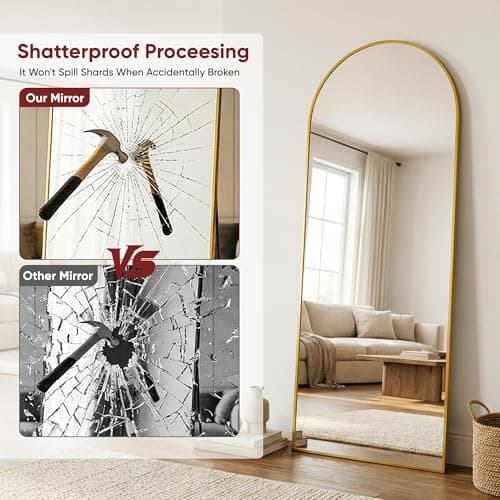 Antok Full Length Floor Mirror Arched Standing Mirror with Aluminum Frame - Freestanding Wall Mount Leaning Body Mirror for Bedroom Living Room Entryway, 58" L x 21" W, Gold 7