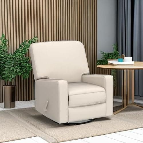 Harkawon Swivel Rocker Recliner Chair, Glider Rocker Recliner, Rocking Chair Nursery, Fabric Chair with High Back, Deep Seat, for Living Room, Bedroom, Beige 6