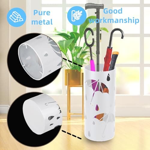 BEWBBAT Umbrella Stand Rack for Entryway, Freestanding Round Metal Umbrella Holder, Rain Collection Umbrella Organizer Bin for for Can Walking Stick, Home Office Decor, Hold 4-5 Umbrellas 5