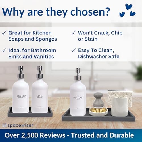 Spacewiser Countertop and Vanity Tray - 2 PC (11” and 7”) Shatterproof Silicone Kitchen and Bathroom Trays for Counter, Kitchen Soap Dispenser Tray, Vanity Trays for Bathroom, Perfume Key Tray 7