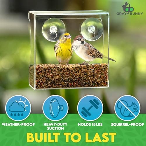 Clear Window Bird Feeder - Premium Bird Feeder for Outdoors with Strong Suction Cups with Drain Holes and Large Seed Capacity 5