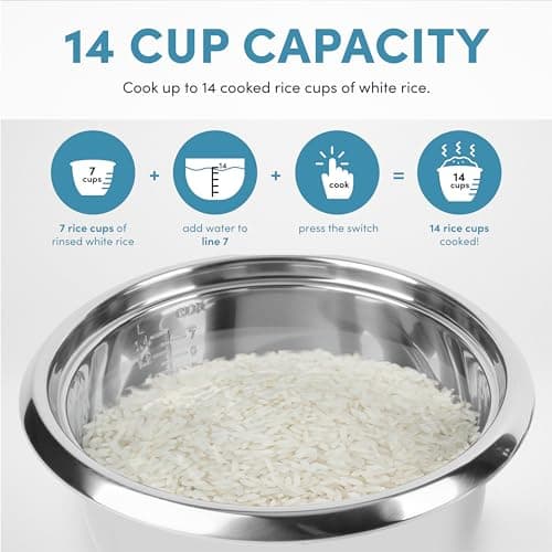 Aroma Housewares Select Stainless Rice Cooker & Warmer with Uncoated Inner Pot, 14-Cup(cooked) / 3Qt, ARC-757SG 5