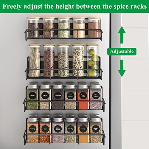 HuggieGems 4 Pack Magnetic Spice Rack Organizer for Refrigerator and Microwave Oven, Metal Fridge Shelf for Kitchen, Black 5